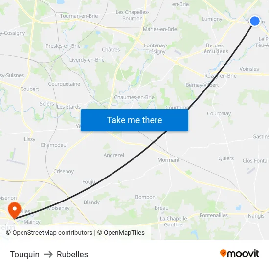 Touquin to Rubelles map