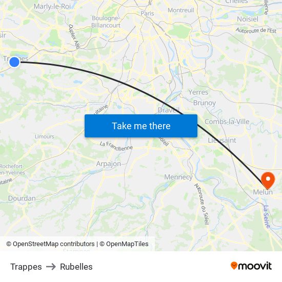 Trappes to Rubelles map