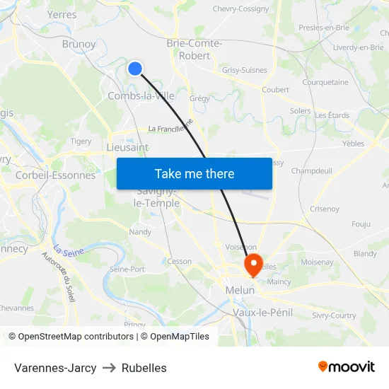 Varennes-Jarcy to Rubelles map