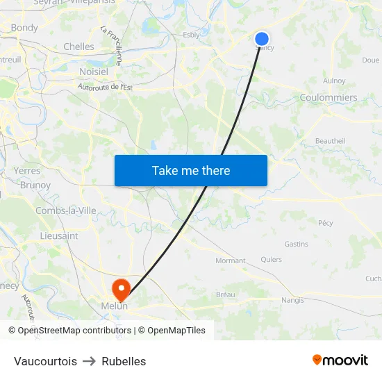 Vaucourtois to Rubelles map