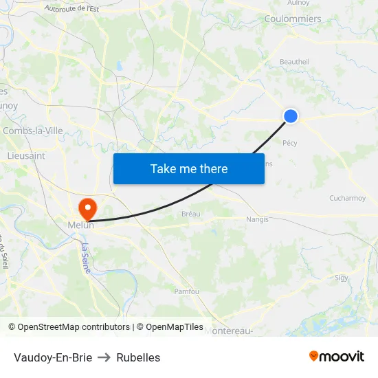 Vaudoy-En-Brie to Rubelles map