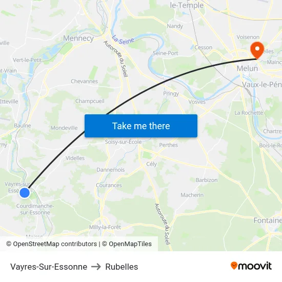 Vayres-Sur-Essonne to Rubelles map