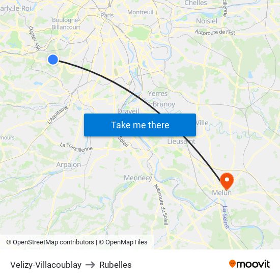 Velizy-Villacoublay to Rubelles map