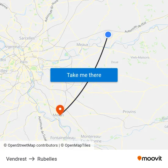 Vendrest to Rubelles map