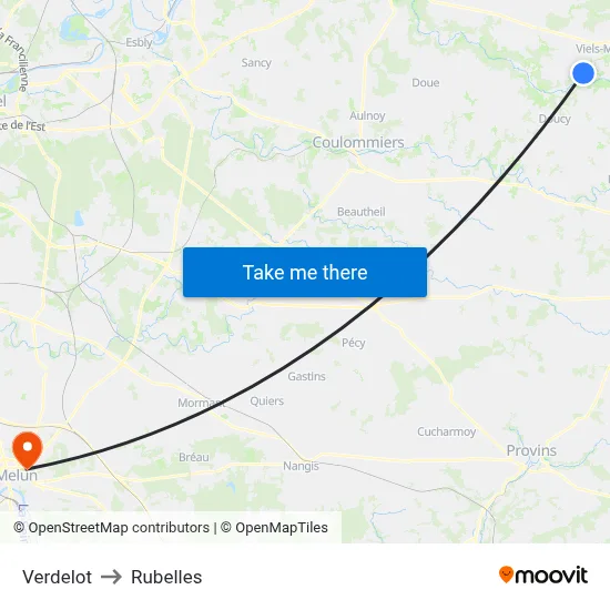 Verdelot to Rubelles map