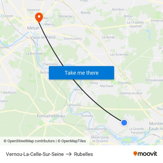 Vernou-La-Celle-Sur-Seine to Rubelles map