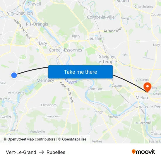 Vert-Le-Grand to Rubelles map