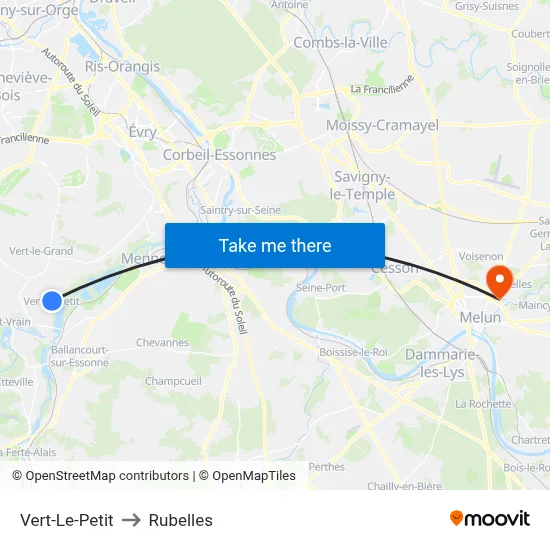 Vert-Le-Petit to Rubelles map