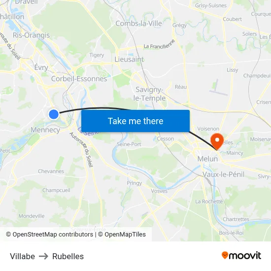 Villabe to Rubelles map