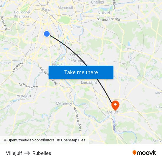 Villejuif to Rubelles map