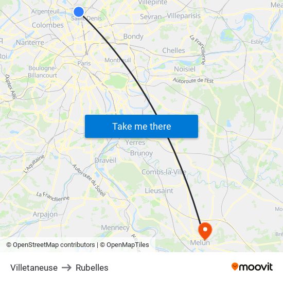 Villetaneuse to Rubelles map