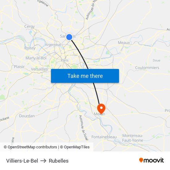 Villiers-Le-Bel to Rubelles map