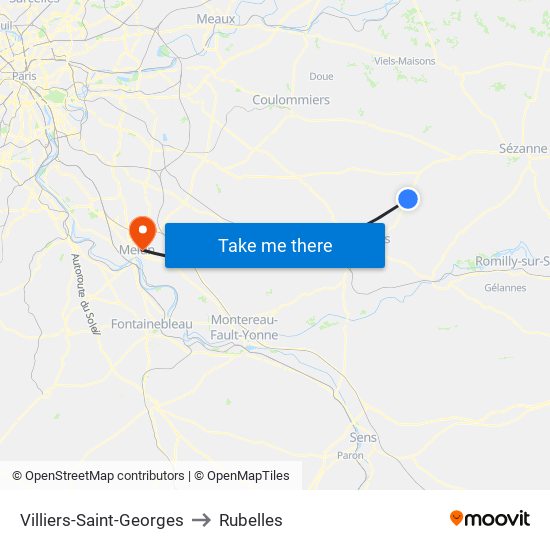 Villiers-Saint-Georges to Rubelles map