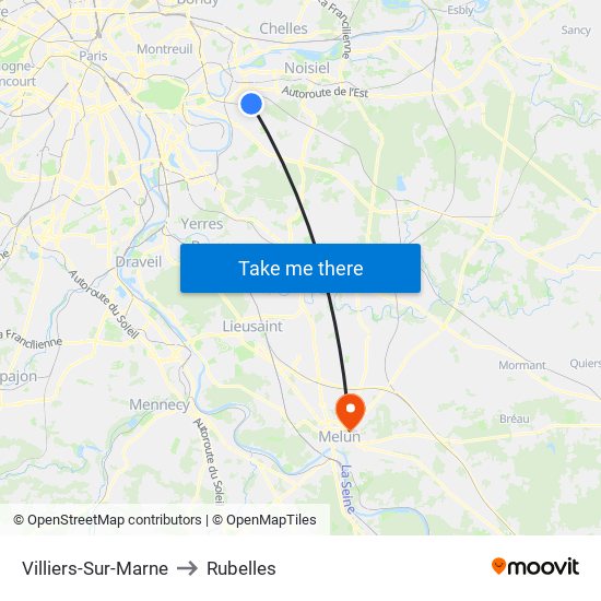 Villiers-Sur-Marne to Rubelles map