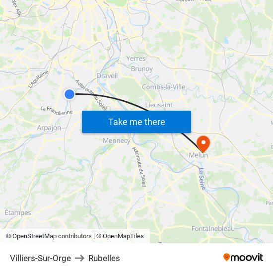 Villiers-Sur-Orge to Rubelles map
