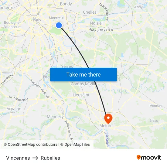 Vincennes to Rubelles map