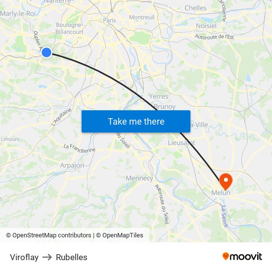 Viroflay to Rubelles map