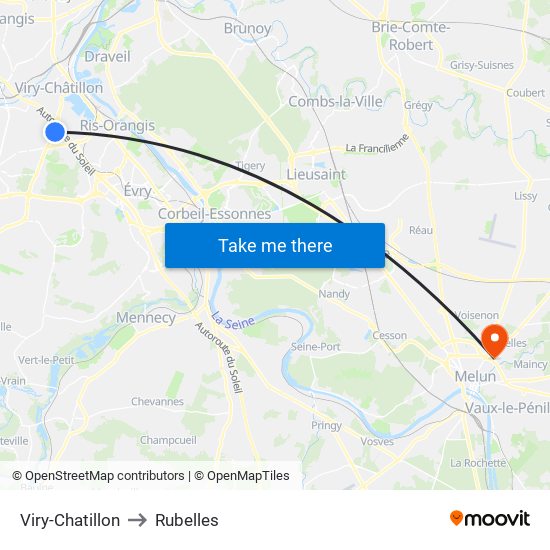 Viry-Chatillon to Rubelles map