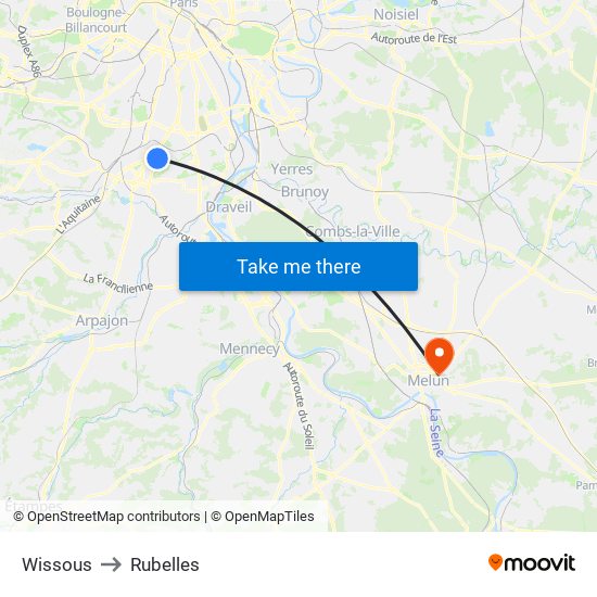 Wissous to Rubelles map