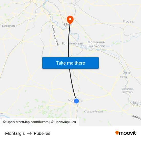Montargis to Rubelles map