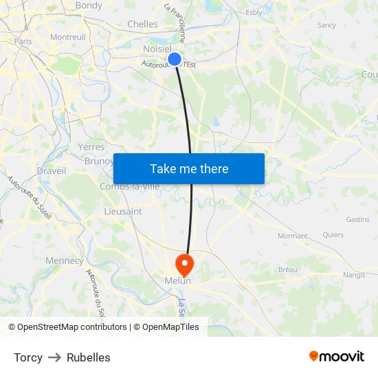 Torcy to Rubelles map