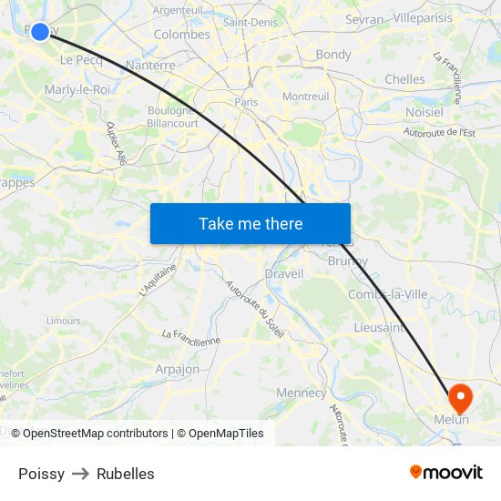 Poissy to Rubelles map