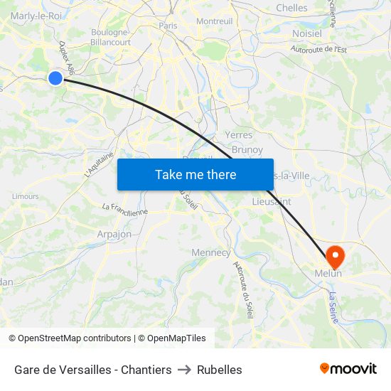 Gare de Versailles - Chantiers to Rubelles map