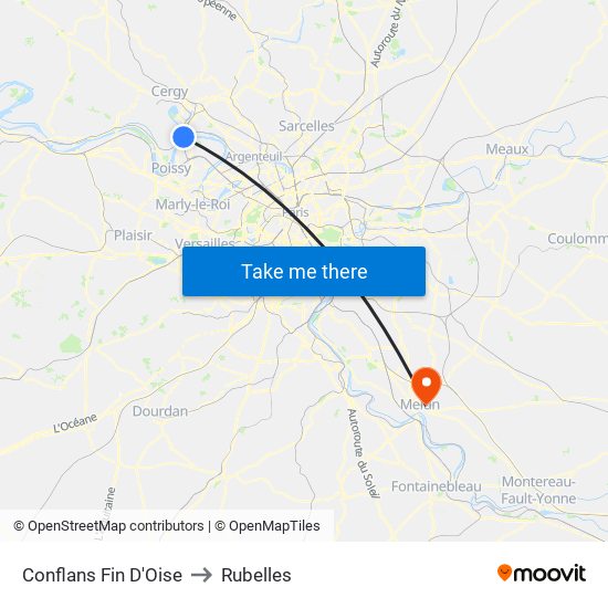 Conflans Fin D'Oise to Rubelles map