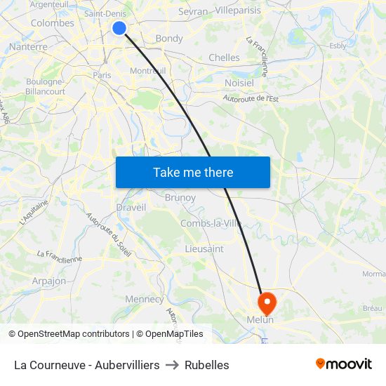 La Courneuve - Aubervilliers to Rubelles map