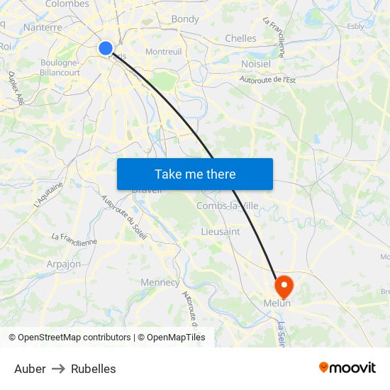 Auber to Rubelles map