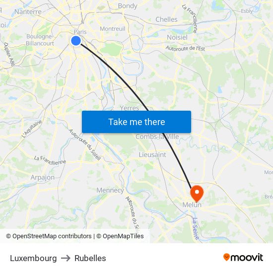 Luxembourg to Rubelles map