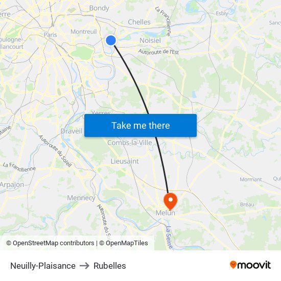 Neuilly-Plaisance to Rubelles map