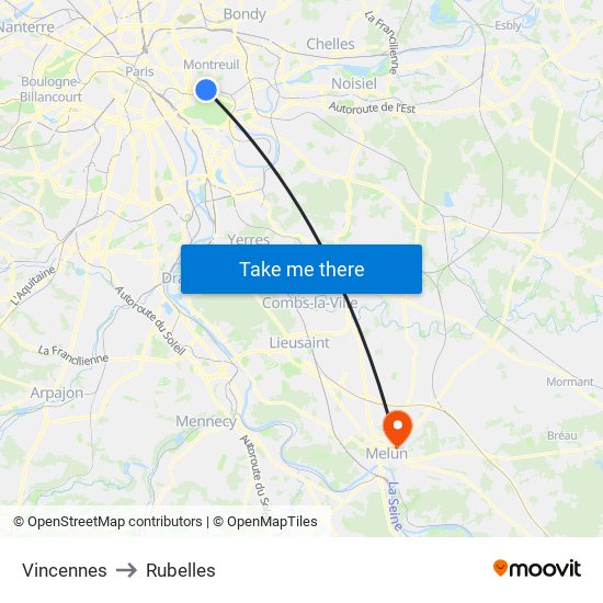Vincennes to Rubelles map