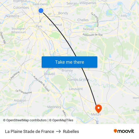 La Plaine Stade de France to Rubelles map