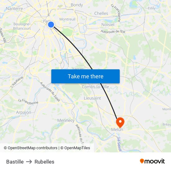 Bastille to Rubelles map