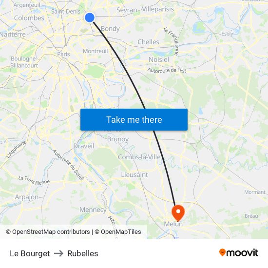 Le Bourget to Rubelles map