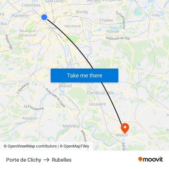 Porte de Clichy to Rubelles map