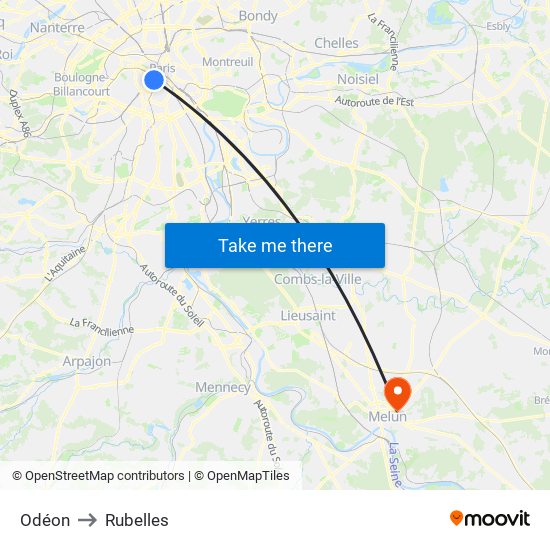 Odéon to Rubelles map