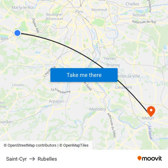 Saint-Cyr to Rubelles map