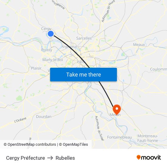 Cergy Préfecture to Rubelles map