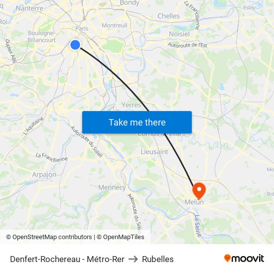 Denfert-Rochereau - Métro-Rer to Rubelles map