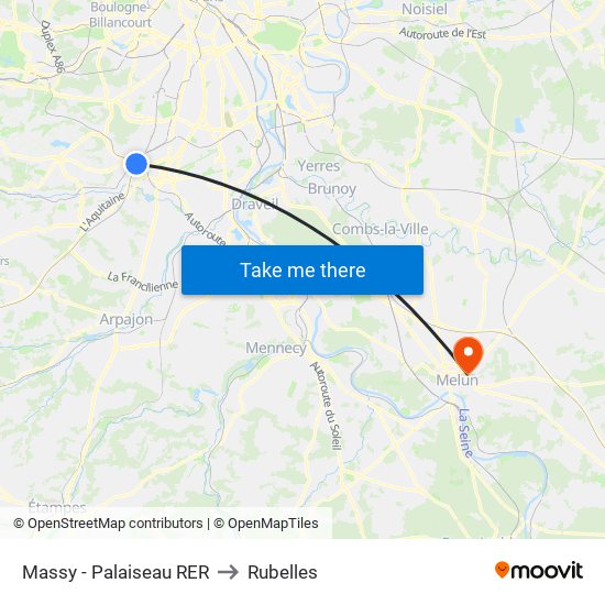 Massy - Palaiseau RER to Rubelles map