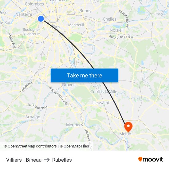 Villiers - Bineau to Rubelles map