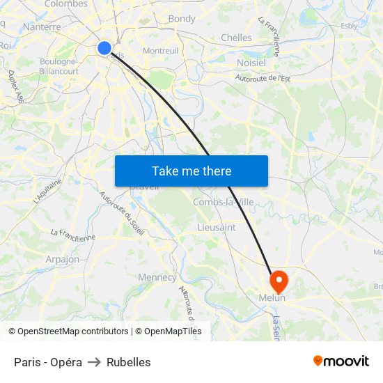 Paris - Opéra to Rubelles map