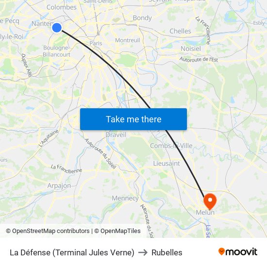 La Défense (Terminal Jules Verne) to Rubelles map