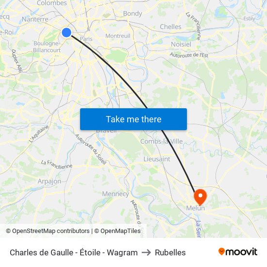 Charles de Gaulle - Étoile - Wagram to Rubelles map