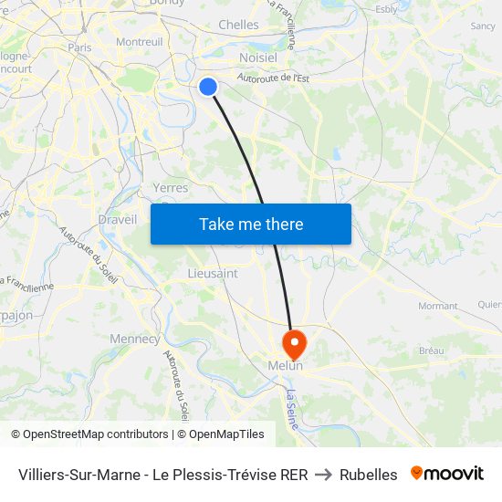 Villiers-Sur-Marne - Le Plessis-Trévise RER to Rubelles map
