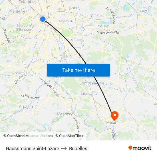 Haussmann Saint-Lazare to Rubelles map