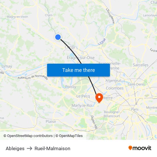 Ableiges to Rueil-Malmaison map