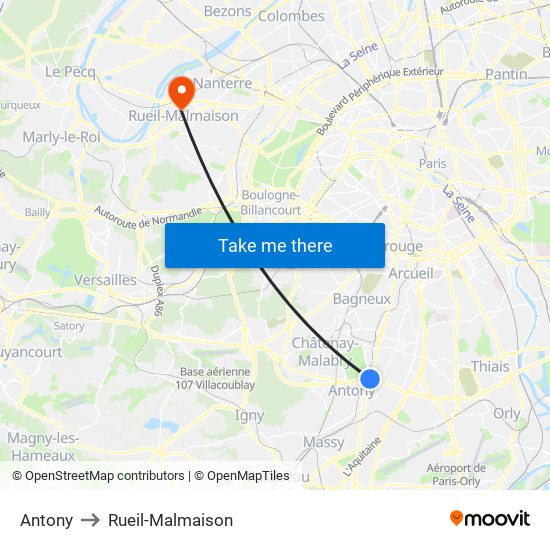 Antony to Rueil-Malmaison map